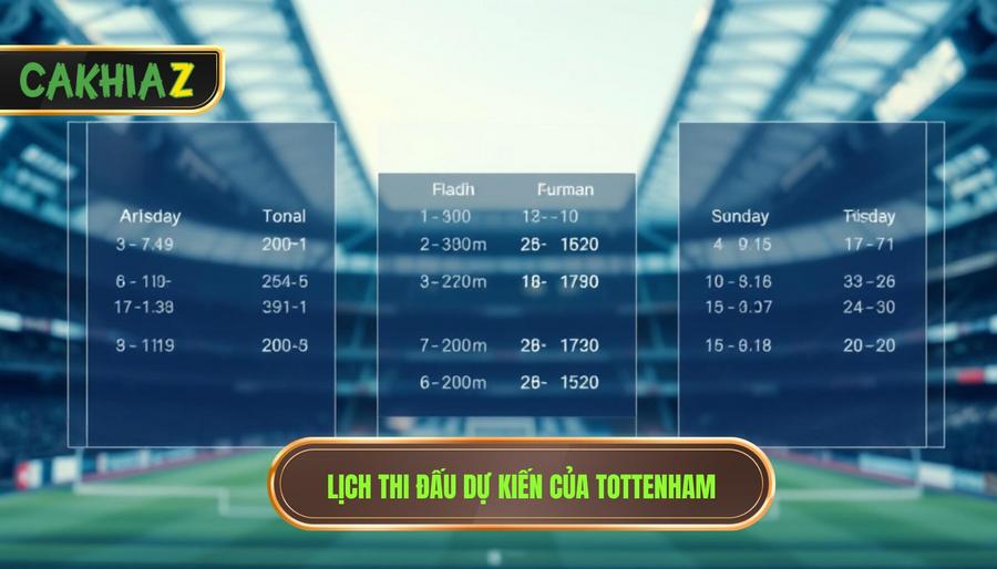 2. Lịch thi đấu dự kiến của Tottenham
